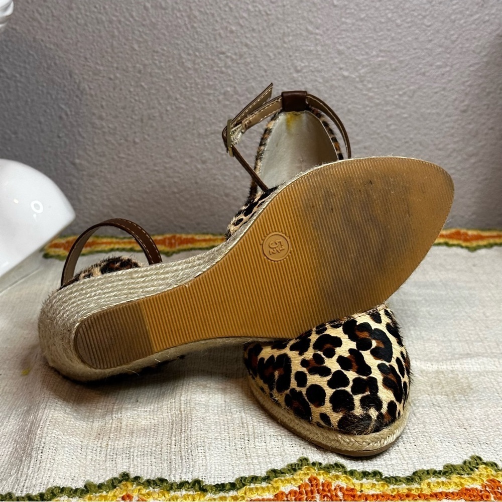 Nine West Leather Leopard Print Calf Hair Espadrille Wedge Sandals​​​ - Picture 7 of 8